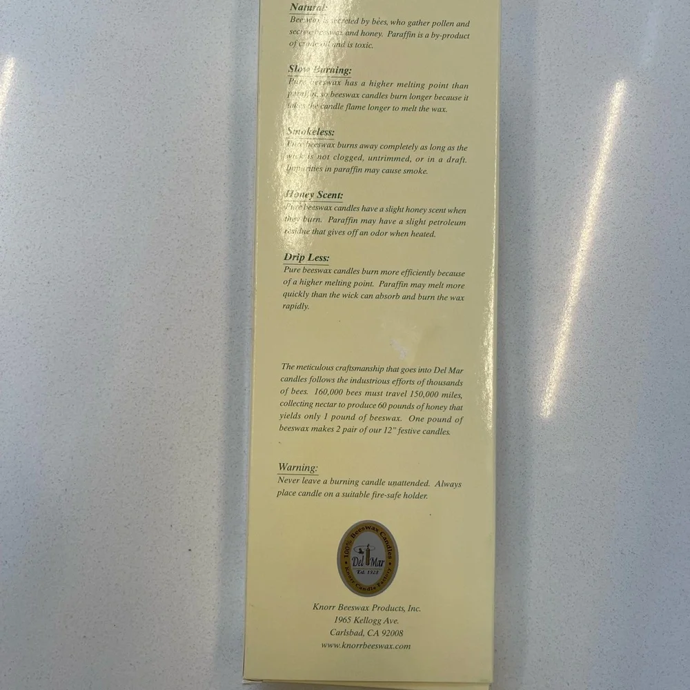 New in box Del Mar Navy Blue gold spiral Taper Candles Handmade Beeswax Set of 2_2
